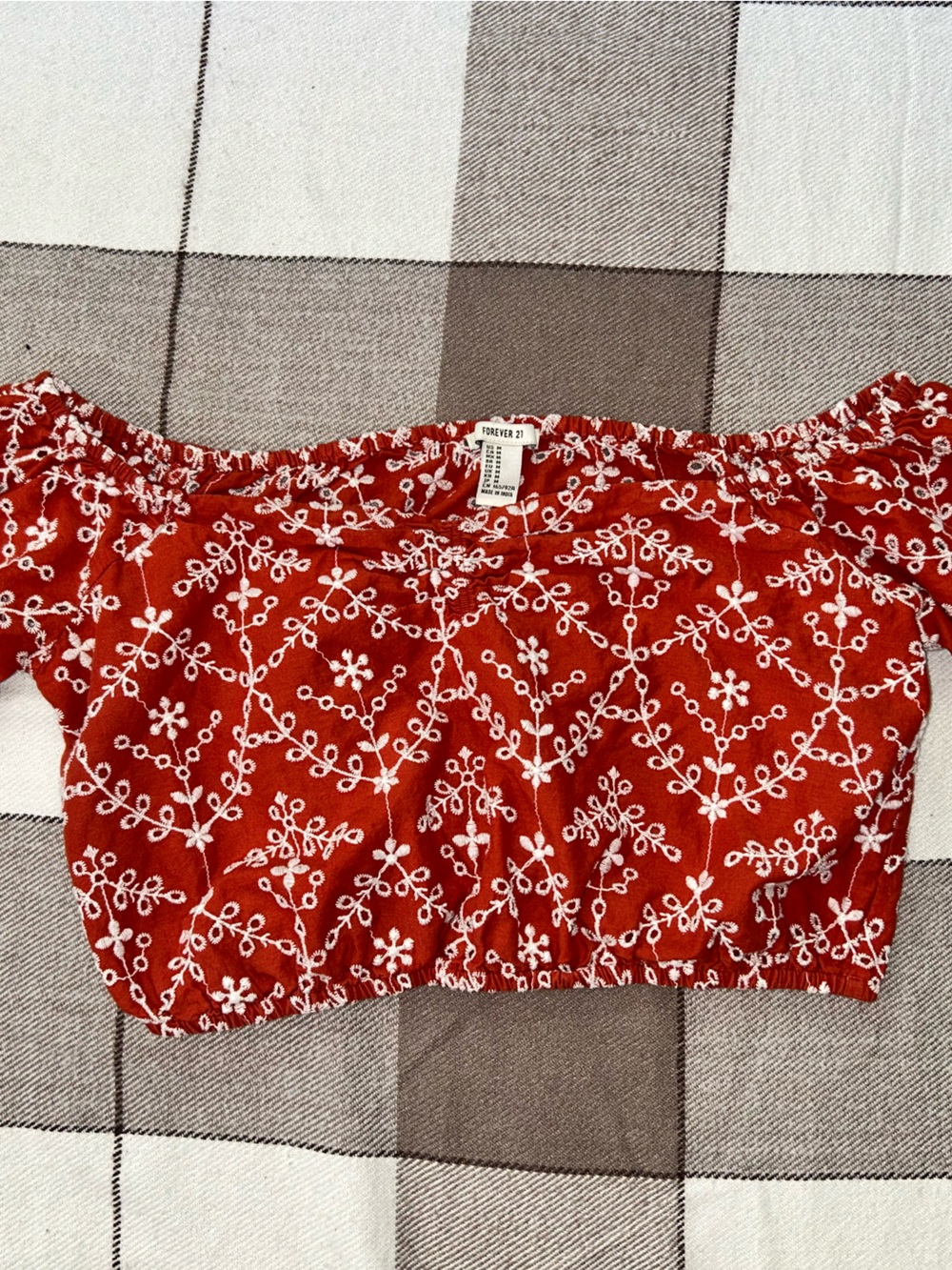 Forever 21 Red Off-Shoulder Embroidered Crop Top